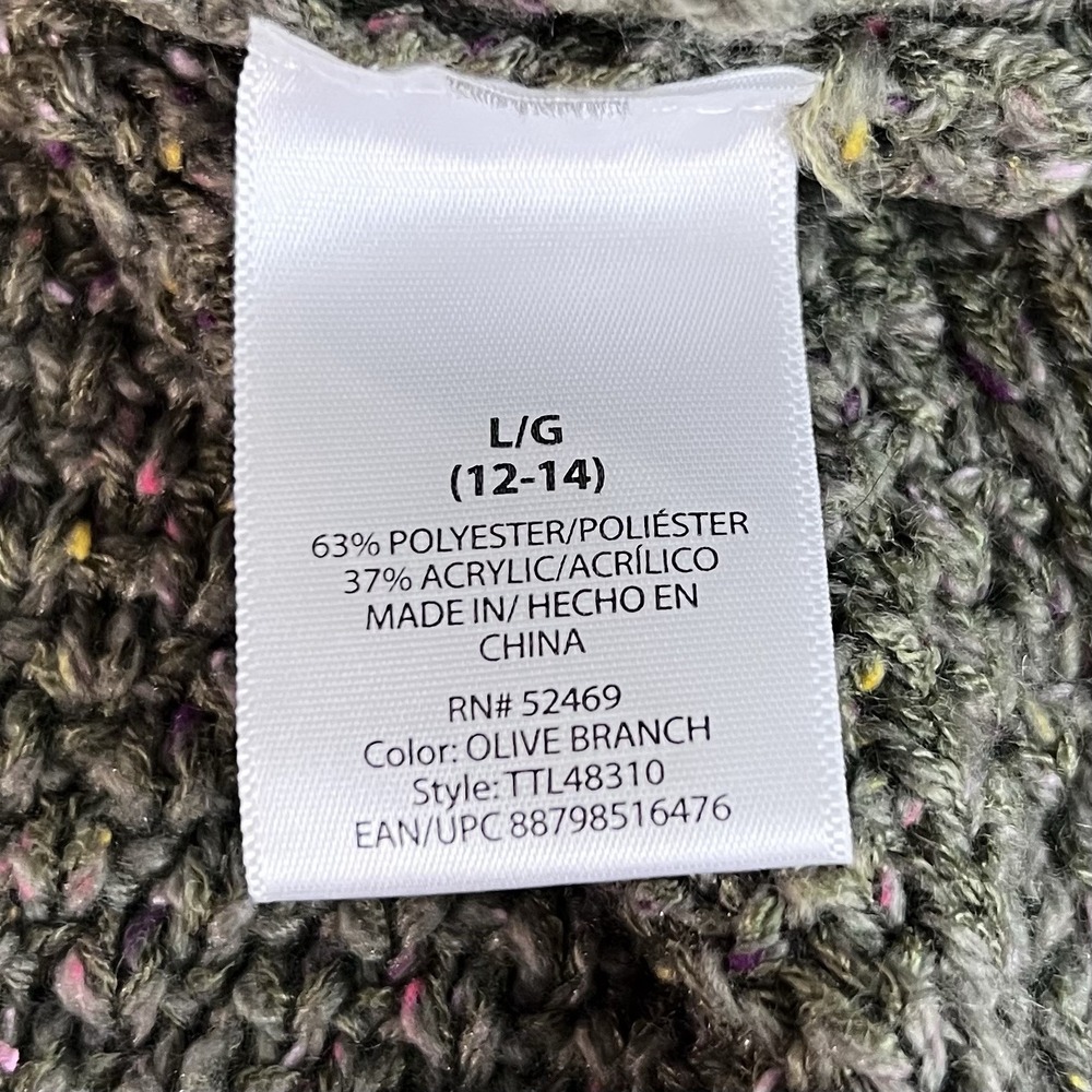 Time and Tru Olive Branch Tweed Cable Knit Sweater Lg 12-14 Chunky Pullover - Picture 5 of 6